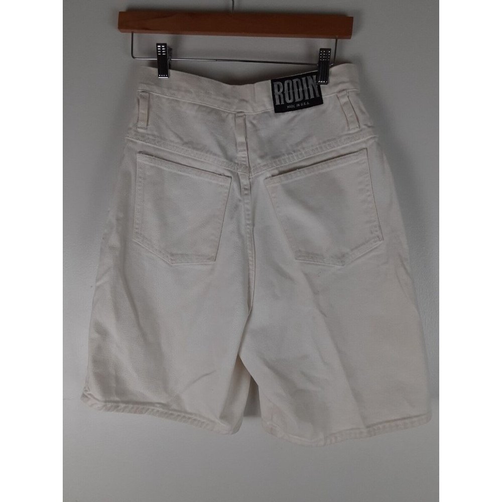 Vintage Rodin Men’s Ivory White Jean Denim Shorts 100% Cotton High Waisted 25